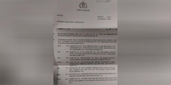 Surat pemberitahuan mutasi Polri. by merdeka.com