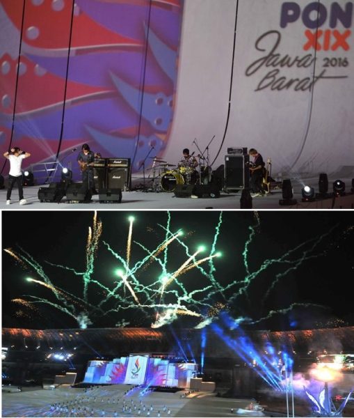 Opening Ceremony PON XIX dibuka dengan sajian penampilan dari grup musik Gigi yang membawakan beberapa lagu hitsnya. by Humas Pemprov Jabar