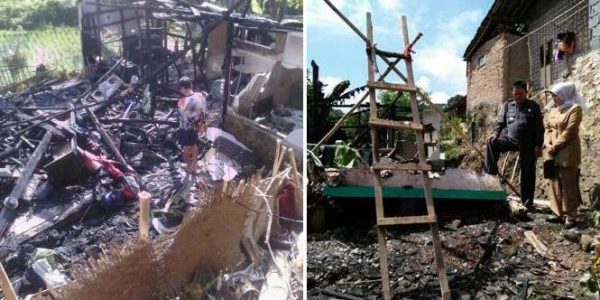 Camat Pasirjambu Purnama bersama Kabid Perlindungan Anak P2TP2A Dinsos Kab Bandung Haslili Handayani saat meninjau lokasi kebakaran yang tewaskan 3 bocah di Kp Bojongresmi RT2/RW13, Desa Cukanggenteng, Kec Pasirjambu, Kab Bandung, Selasa (25/3). by ist