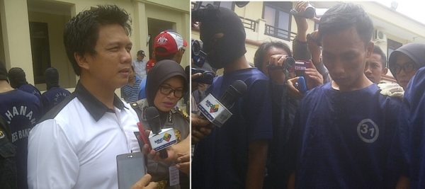 Kasat Reskrim Polres Bandung AKP Niko NAP, SH, SIK, MH (kiri) dan tersangka Hasan (kanan) bersama Rendy (kiri tutup kepala). by iwa/bbcom