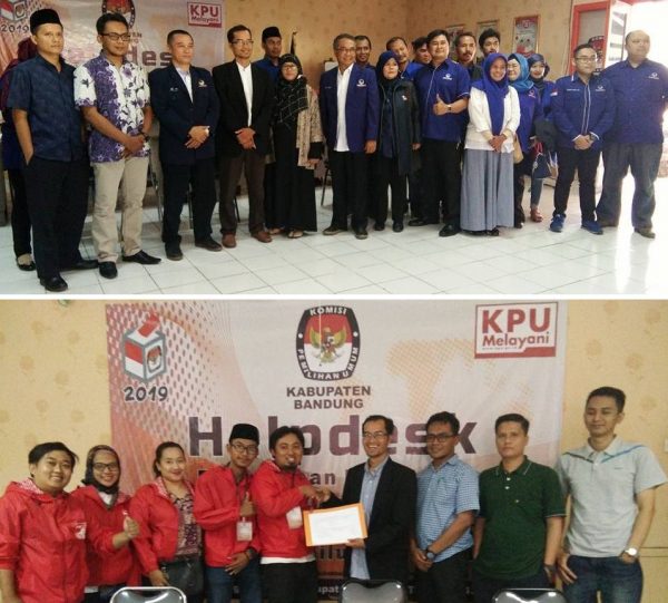 Partai Nasdem dan PSI menyerahkan dokumen keanggotaan parpol calon peserta Pemilu 2019 dan telah mendapatkan tanda terima penyerahan salinan keanggotaan dari KPU Kabupaten Bandung, Minggu (15/10/17). by MCKPU Kab Bdg