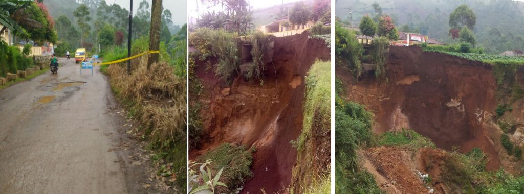 Akibat Hujan Deras, Tembok Penahan Jembatan Depan Polsek Kertasari Terbawa Longsor