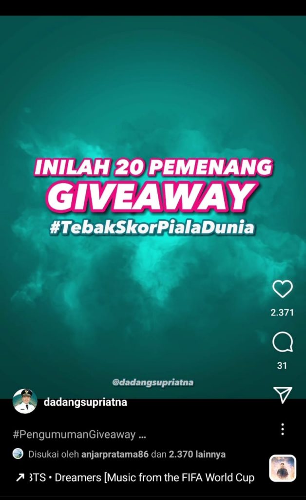 Bupati Bandung Umumkan Pemenang Giveaway Tebak Skor Final Piala Dunia 2022 Qatar