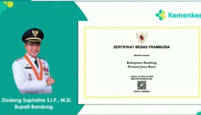 Bupati Kang DS Terima Sertifikat Bebas Frambusia Kemenkes