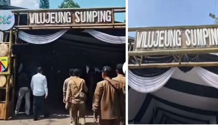 Tulisan “Wilujeung Sumping” di Gapura Rapat Paripurna Hari Jadi Kabupaten Bandung Jadi Sorotan